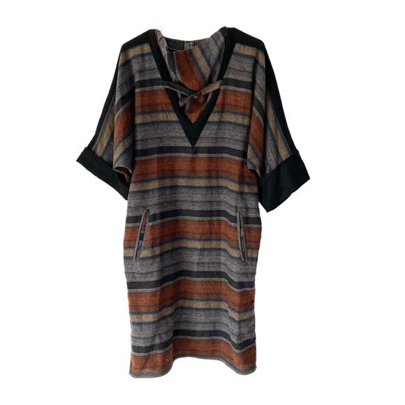 Vintage Wool Rootes Designer International Moda Arte Italian Stripe Dress Large - Picture 1 of 6